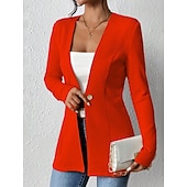 billige Blazere og dresser-Dame Blazer Bekvem Pustende Knapper OL-stil Fritid عادي Kontor Gate Avslappet Dagligdagstøy Enkeltkneppet Normal V-hals Normal Langermet Yttertøy Svart Hvit Rød Vår Høst