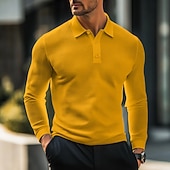 preiswerte Herren Klassisches Polo-Herren Waffel-Poloshirts Golfshirt Straße Lässig Revers Langarm Basic Modern Einfach Texture Knöpfe Frühling Herbst Ganzjahres Normale Passform Weiß Schwarz Gelb Hellblau Burgunderrot Grau
