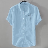 preiswerte Business Casual-Herren Leinenhemd Freizeithemd Baumwoll-Leinen-Hemd Knopfhemd Muster Urlaub Straße Schwarz Weiß Rosa Dunkelmarine Kurzarm Revers Sommer Bekleidung Button-Down