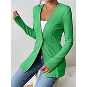 billige Blazere og dresser-Dame Blazer Bekvem Pustende Knapper OL-stil Fritid عادي Kontor Gate Avslappet Dagligdagstøy Enkeltkneppet Normal V-hals Normal Langermet Yttertøy Svart Hvit Rød Vår Høst