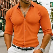economico camicia da uomo con bottoni-Per uomo Camicia Maglia a coste Camicia Estiva Camicia casual Camicia con Bottoni Nero Bianco Rosa Arancione Verde Manica Lunga Semplice Bavero Vacanza Casuale Abbigliamento Moda Moderno Casual