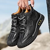 baratos Botas de cano curto-Tênis casual masculino de cano alto em couro sintético marrom com sola de borracha antiderrapante – calçado esportivo confortável com cadarço para caminhadas ao ar livre, viagens e uso diário