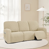 baratos Cobertura de Sofa-Sofá reclinável de 3 lugares com design de malha 5x5 - sofá de estar para três pessoas com encosto baixo e estilo moderno