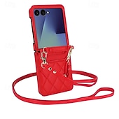 economico Cover Samsung-telefono Custodia Per Samsung Galaxy Z Flip 7 Z Flip 6 Z Flip 5 Z Flip 4 Copertura Posteriore con Cordino Slot per Carte Resistente agli urti Retrò TPU Pelle PU