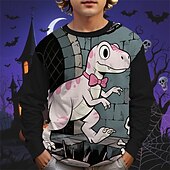 billiga Pojkes Halloween kostymer-Halloween Pojkar 3D Tecknat Pumpa Dinosaurie T-shirt Långärmad Vår Höst Mode Grundläggande Barn 4-12 år Rund hals Utomhus Ledigt Dagligen Normal