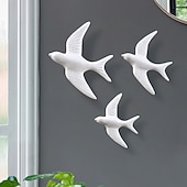 baratos esculturas de parede-Decoração de parede moderna de pássaro voador em resina 3 peças, escultura minimalista de andorinha para pendurar na parede para sala de estar, quarto, escritório, loja ou decoração de festa