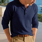 levne základní trička-Pánské Tričko Tričko Henley Trička Tričko Top Dlouhý rukáv Henley Jaro Podzim Bez vzoru Módní Designové Základní Knoflíky Dovolená ulice Jdeme ven Bílá Top tričko pro muže