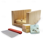 cheap DIY Art-Silicone Soap Molds for Soap Making Kit Soap Making Supplies with Soap Cutters, Wooden Box, Wavy and Straight Scraper