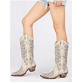 levne Cowboy &amp; Western Boots-dámské vintage westernové kovbojské boty zdobené drahokamy, vyšívaný kožený design pro svatby a zvláštní příležitosti