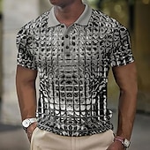 preiswerte Geometrisches Poloshirt für Herren-Herren Grafik Waffel-Poloshirts Golfshirt Kurzarm Polo-Shirts Hemden mit Kragen Lässig Urlaubskleidung Rave-Kleidung Party-Outfits Knöpfe 3D-Druck Blau-Grün Gelb Rote