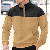 abordables Sudaderas Básicas_-Hombre Sudadera Sudadera con estampado de gofres Sudadera Con Capucha Pull-over Sudadera con un cuarto de cremallera Verde Ejército Azul Marino Caqui Gris Cuello Mao Plano Retazos Bloque de Color