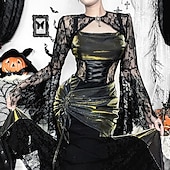 levne Šaty-gotický Maxi Šaty Top s pokrčením ramen Zvonové Čerodějnice Morticia Addamsová Krajka Samet Květinový Maškarní kostým Dámské Fantazie předvečer Všech svatých Karneval Výkon Párty Dospělí Vrchní deska