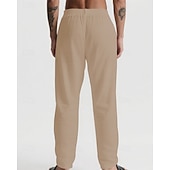 billiga Semester-Herr Linne Byxor Långbyxor Sommarbyxor Strandbyxor Snörning Ficka Elastisk midja Slät Komfort Andningsfunktion Semester Dagligen Helgdag Hawaiisk Boho 다크 카키 Svart