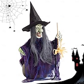 お買い得  ハロウィン-ハロウィンの魔女の飾り、ハロウィンの魔女が開いた魔女のフィギュア、ハロウィンの飾り、サウンドアクティブ - ホームデコレーション、パーティーギフト用品、屋内屋外用、光る目付き