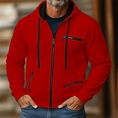 economico Felpa con cappuccio in pile-Per uomo Felpa con cappuccio Felpa con cappuccio a zip intera Felpa con cappuccio in pile Rosso bordeaux Nero Bianco Cammello Grigio Con Cappuccio Semplice Patchwork Blocco di colore Sport &amp; Outdoor