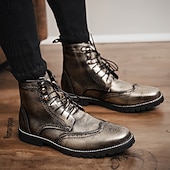 cheap Combat Boots-Men&#039;s Burgundy Faux Leather Combat Boots with Brogue Detailing – Durable Lace-Up Style for Casual Wear, Outdoor Walking, and Fashion Outfits