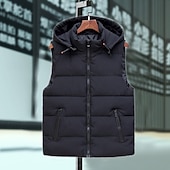 billiga Herrarnas puffer väst-Herr Pufferväst Väst Gilet Semester Dagligen Datum Mode Ledigt Höst vinter Ficka Polyester Håller värmen Bekväm Ensfärgat Dragkedja Huva Normal Svart Grå Väst