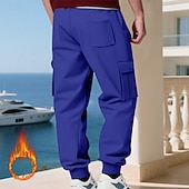 baratos Carga-Homens Calças Esportivas Calças de lã Corredor Calças de inverno Calça de moletom cargo Com Cordão Bolsos Cintura elástica Tecido Conforto Quente Esportes Diário Moda Casual Preto Branco