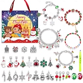 ieftine Calendarul Adventului-Brățări calendar de Advent de Crăciun 2025 pentru fete, kit de confecționare bijuterii DIY de 24 de zile cu 22 de mărgele cu pandantive și 2 brățări reglabile, cadou de numărătoare inversă de Crăciun