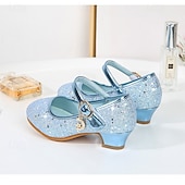 preiswerte Prinzessinnenschuhe für Kinder-Blaue Glitzer-Prinzessinnen-Abendschuhe für Mädchen, niedriger Absatz mit Mond-Stern-Anhänger, funkelnde Strass-Party-Schuhe für Geburtstage