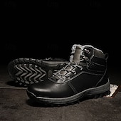 abordables Botas de invierno y nieve-Botas de trabajo clásicas con cordones de piel sintética color tostado para hombre: botines de seguridad duraderos para exteriores, construcción, senderismo y uso diario.