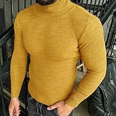 billiga tröja för män-Herr Pullover tröja Stickad tröja Ribbad Sticka Vanliga toppar Stickat Slät Polokrage Mode Grundläggande Semester Dagliga kläder Kläder Höst Vinter Vin Svart M L XL