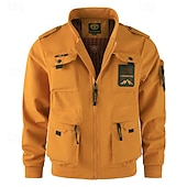 abordables veste de sport-Homme Veste Légère Veste Cargo Veste Décontractée Vacances Quotidien Résistant à l&#039;usure Avec Poches Automne Hiver Uni Mode Classique Col montant Régulier Noir Jaune Orange Bleu de minuit Beige Veste