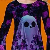 tanie Dziewczęce kostiumy na Halloween-Halloween Dziewczyny &#039; 3D Duch Sukienka Sukienka z falbanami Długi rękaw Lato Wiosna Urlop Codzienny Święto Piękny Słodkie Dzieci 4-12 lat Codzienne sukienki Do kolan Regularny