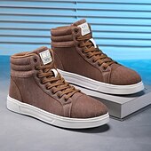 baratos Botas de cano curto-tênis masculino de cano alto em tecido marrom, calçado casual confortável com cadarço para escola, viagens e atividades ao ar livre