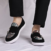 Herre denim loafers med dobbel munk stropp og etnisk trykk – moteriktige, uformelle slip-on-sko for urban stil, fester og vårantrekk billige Uttalelsessko-Herre denim loafers med dobbel munk stropp og etnisk trykk – moteriktige, uformelle slip-on-sko for urban stil, fester og vårantrekk