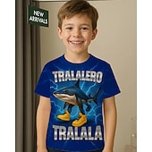 abordables Animaux 3D pour Garçon-T-shirt graphique pour garçon Tralalero Tralala Shark - T-shirt d&#039;été décontracté violet vif avec requin imprimé en 3D &amp;Baskets design respirant col rond manches courtes haut pour un usage quotidien