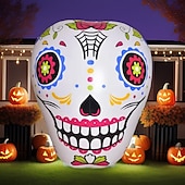 levne Halloween venku-1 ks 1,4 m * 1,25 m halloween barevná lebka rgb se světlem vodotěsný PVC nafukovací vzduchový model vnitřní a venkovní nádvoří zahrada trávník párty festival atmosféra dekorativní světlo aaa baterie box