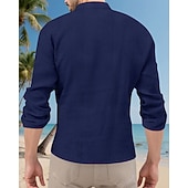 economico Camicie Popover da Uomo-Per uomo Camicia Camicia popover Camicia Estiva Camicia casual Camicia da Spiaggia Nero Bianco Giallo Blu marino Azzurro cielo Manica Lunga Semplice Colletto alla coreana Vacanza Camicia hawaiana