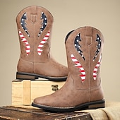 economico Stivali da cowboy e occidentali-Per uomo Stivali Stivali da Cowboy Retrò Camminata Vintage Casual All'aperto Quotidiano Pelle PU Camoscio Confortevole Antiscivolo Caldo Stivali a Metà Polpaccio Slip-on Nero Marrone Cachi Estate