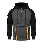 baratos Moletom Tático-Homens Moletom Quarter Zipper Hoodie Moletom de lã Moletom Tático Preto Cáqui Cinzento Escuro Com Capuz Tecido Patchwork Zíper Bloco de cor Desportos e Ar livre Casual Diário Roupa de rua Legal Roupa