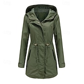 abordables Parka Décontractée-Femmes Veste Décontractée Chaud Confortable Fermeture éclair Avec Poches Mode Extérieur Uni Sortir Week-end Fermeture éclair Régulier À capuche Coupe régulière manche longue Vêtements d&#039;extérieur