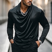 economico Camicie in raso da uomo-Per uomo Camicia Come la seta Camicia in raso Camicia casual Semplice Formale Matrimonio Nero Bianco Oro Manica Lunga Scollo a Cascata Primavera &amp; Autunno Tutte le stagioni Abbigliamento Arricciato
