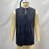 preiswerte Fitness Tank-Tops-Herren Tank Top Weste Top Unterhemd Ärmellos Shirt Baumwolle Ärmellos Henley Sommer Einfarbig Mode Designer Basic Tasche Knöpfe Urlaub Street Ausgehen Schwarz Hellgrün Rosa Top Tee für Männer