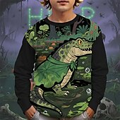 halpa Poikien Halloween-asut-Halloween Poikien 3D Piirretty Kurpitsa Dinosaurus T-paita Pitkähihainen Kevät Syksy Muoti Perus Lapset 4-12 vuotta Tiukka pyöreä kaula-aukko ulko- Kausaliteetti Päivittäin Normaali