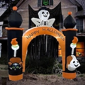 olcso Halloween fények-1 db 2,4 m-es halloweeni fekete macska koponya szellem fénnyel felfújható légmodell ívek udvari verandák bejárati ajtók gyep party halloweeni hangulat díszvilágítás eu/us/uk/au csatlakozó