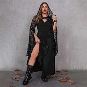 levne Šaty-Punk a gotika Maxi Šaty Top s pokrčením ramen Větší velikosti Zvonové Čerodějnice Morticia Addamsová Krajka Štěrbina A-Linie Maškarní kostým Dámské předvečer Všech svatých Karneval Výkon Párty Dospělí
