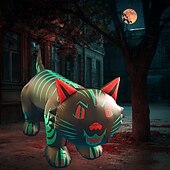 baratos Halloween ao Ar Livre-1 peça de cabeça móvel de gato de Halloween de 2,4 m com luz inflável, modelo de ar para áreas internas e externas, caminho de jardim, festa, atmosfera, luz decorativa, plugue EUA/UE/REINO UNIDO/AU