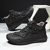 preiswerte Stiefeletten-Braune High-Top-Freizeitsneaker aus Leder für Herren mit Ziernähten und strapazierfähiger Gummisohle – modische Komfortschuhe für Outdoor und Stadt