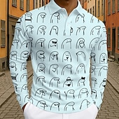 halpa Miesten printtipoolopaita-Miesten Piirretty Polo Pitkähihainen Poolopaidat Kauluskäänne Vapaa-aika Urheilu- ja treenivaatteet Arki-asut 3D-tulostus Napit Kevät Syksy Talvi Musta Valkoinen Vaalean vihreä