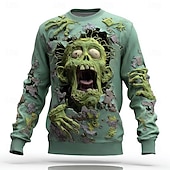 cheap Halloween Hoodies &amp; Sweatshirts-Halloween Men&#039;s Zombies Sweatshirt Punk Party Crew Neck Vacation Pink Blue Crewneck 3D All Seasons Designer