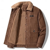 billige Faux suede jakker-Herre Imitert semsket jakke Vindtett jakke Brun semsket jakke Avslappet Fritid / hverdag Vindtett jakke Lomme Fleece krage Vinter Vår &amp; Vinter Helfarge Årgang Mote Skjortekrage Normal Svart Brun Grå