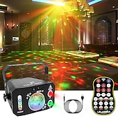 tanie Lampy projekcyjne-Oświetlenie imprezowe 3 w 1 USB z dźwiękiem, kula dyskotekowa, RGBW, 4 soczewki, stroboskop DJ, oświetlenie sceniczne z pilotem, na imprezy, taniec w pomieszczeniach, karaoke, pokazy KTV, klub