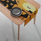 お買い得  ハロウィンキッチン-ハロウィンテーブルランナー - デジタルプリントの長方形テーブルクロス、レストランの宴会ダイニング用の不気味なパーティー装飾（33x180cm）