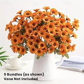 abordables Plantas y Flores Artificiales-5 paquetes de crisantemos artificiales de otoño, crisantemos al atardecer, flores artificiales de otoño para exteriores con margaritas y eucalipto, resistentes a los rayos UV, impermeables, a prueba de viento, plantas realistas de plena floración para jar