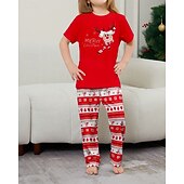 cheap Matching Outfits-Family Pajamas Christmas Pattern Home Print Red Short Sleeve Active Matching Outfits